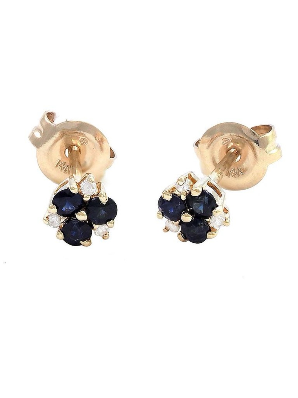 Solid Real Yellow Gold Sapphire & Diamond Earrings 0.29 ctw